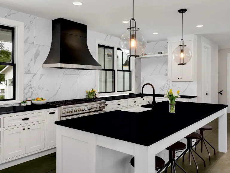 Black kitchen countertop design luxurious white kitchen